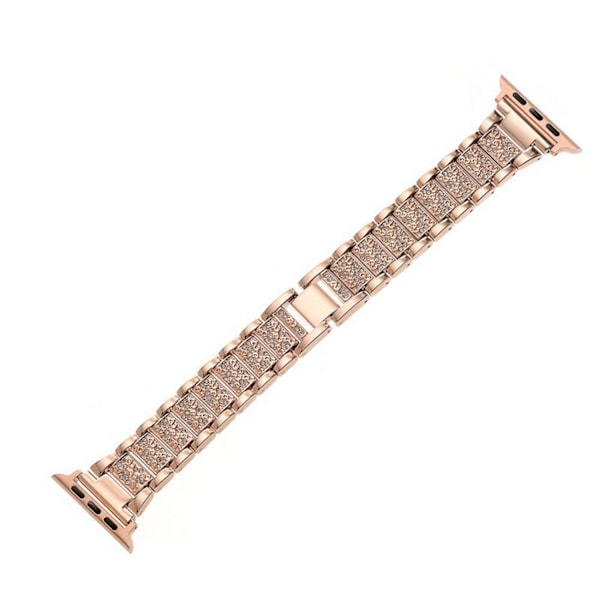 Hihna ja Apple Watch -hihna iWatch Series 7/6/5/4/3/2/1 Metal Yhteensopiva Kolme helmeä Timanttihihna ---Ruusukulta（42/44/45mm）