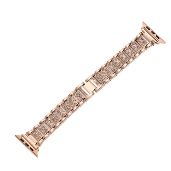 Rem og Apple Watch Rem iWatch Serie 7/6/5/4/3/2/1 Metal Kompatibel Tre Perler Diamant Rem ---Rose Gold（42/44/45mm）