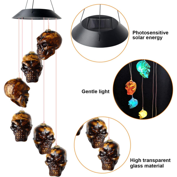 Skjelett Hodeskalle Sol Vindklokke, Interessante Gaver, Unike Gaver, Gaver til Venner, Hagedekor, Vanntett Ferielys Hagedekorasjon