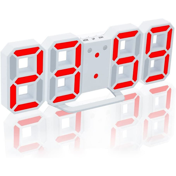 Elektronisk LED digital väckarklocka [Uppgraderad version], klockan kan justera LED-ljusstyrkan automatiskt på natten (vit/röd)