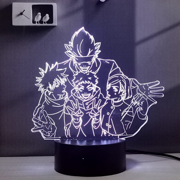 3D Illusion LED Anime Lampe 16 Farveændringer Fjernbetjening Soveværelse Natlys (Satoru Gojo, Itadori Yuji, Fushiguro Megumi, Kugisaki N