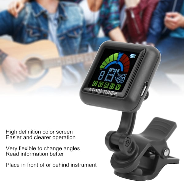 Aroma Guitar Clipon Tuner USB Genopladelig Indbygget Batteri Violin Ukulele AT102(Sort )