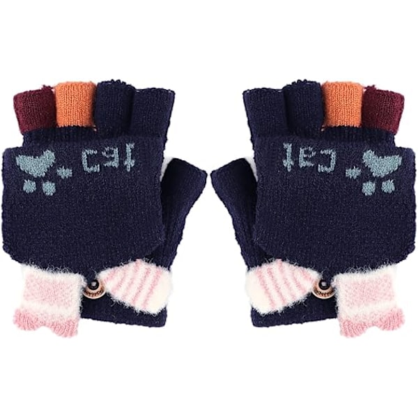 Baby Toddler Strikket Konvertible Fingerløse Hansker Tegneserie Varme Flip Top Hansker Votter Super Myke Vindtette Kuldebestandige Utendørs Hansker