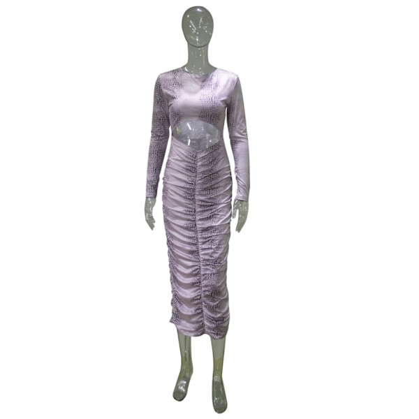 Naisten pitkähihainen mekko Naisten muodikkaat rento plisseerattu kokomekko Naisten muodikkaat rento painettu plisseerattu mekko (Violetti 3XL)