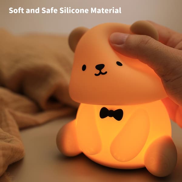 LED Bamse Natlampe, Sød Kawaii Silikone Lampe til Børneværelset - Genopladelig USB Touch Control, Dæmpbart Blødt Lys, Perfekt til