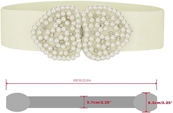 Hjerteformet design Faux Pearl Rhinestone Decor Midjebelter for kvinner Elastisk, Bomull, Hvit