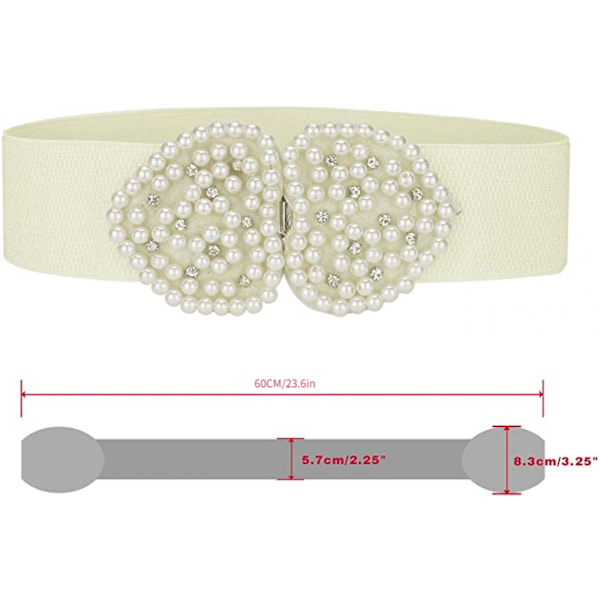 Hjerteformet design imiteret perle rhinestone dekor bælter til kvinder elastisk, bomuld, hvid