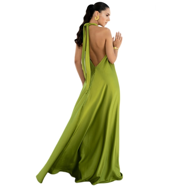 Ärmlös klänning Dam sommar Sexig Solid Bantning Rygglös Halter Neck Ärmlösa Klänningar (Grön L)