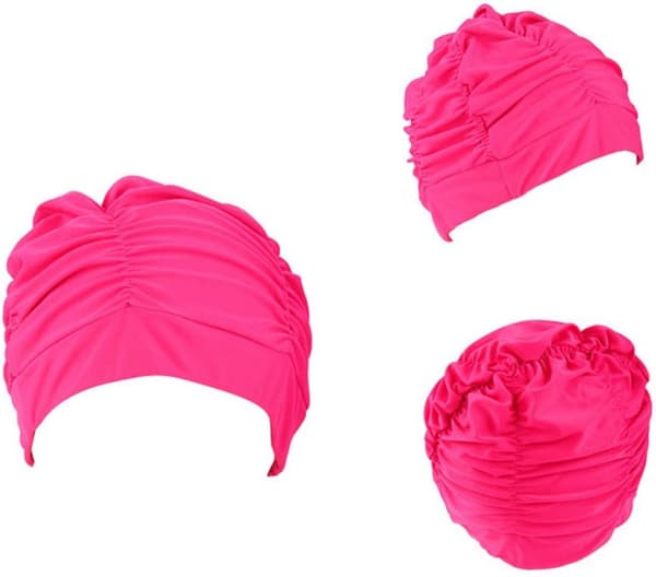 Fargerik Plissert Nylon Stoff Badehette Stor Badehette Varme Kilde Badehetter for Voksne Menn Kvinner Langt Hår, Hot Pink