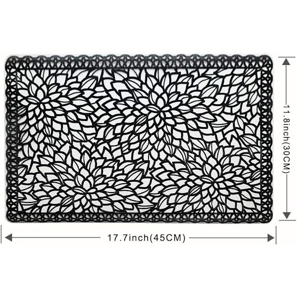 Muoviset vedenpitävät tabletit, 6 kpl, ruokapöydälle, pyyhittävät, pestävät pöytätabletit, vinyyli-PVC-pöytämatot keittiöön, musta B-black Set of 6