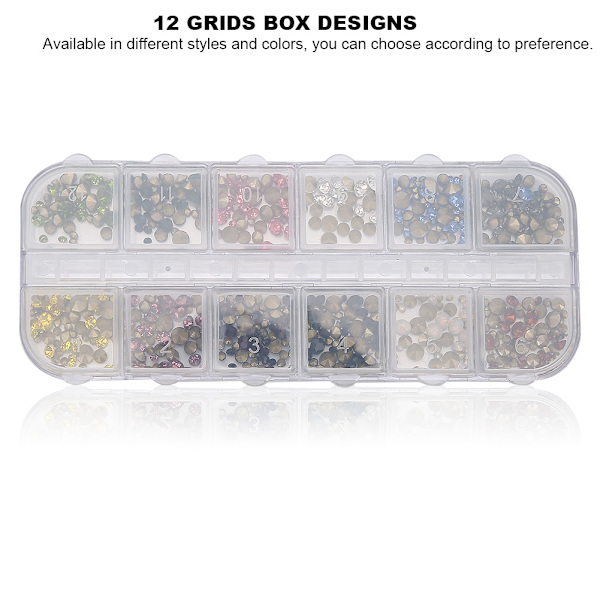 12 rutnät nagelkonst strass DIY nageldekoration glitter strass manikyrverktyg