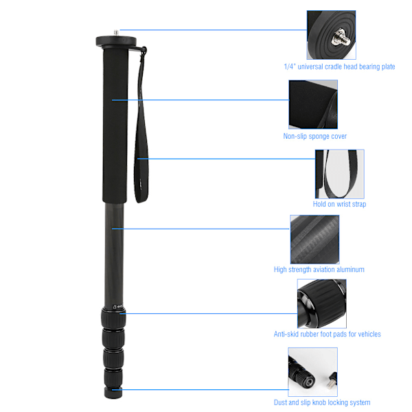 C-333+M-1 Kolfiber Bärbar Utomhus Teleskopisk Monopod Stativ Bergsklättring Käpp för DSLR-kamera