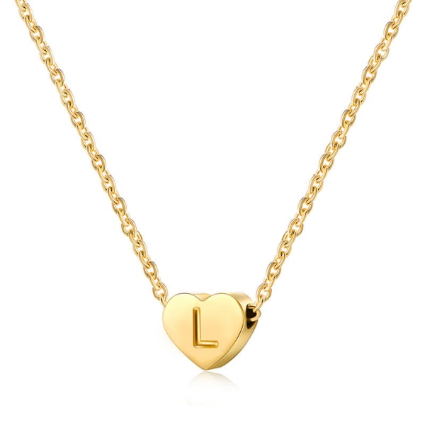 Heart Initial Halsband Rostfritt stål Mini Heart Letter Halsband 14K guldpläterat titanstål ----- Guld L