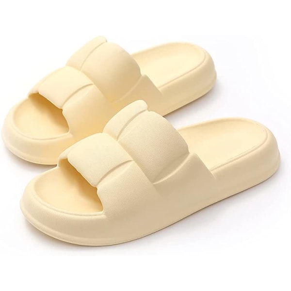 Pudeslippers til kvinder og mænd, Cloud Slippers, skridsikre, hurtigtørrende badeværelses- og brusebadsslippers, åbne tå, bløde, tykke slippers (gule)
