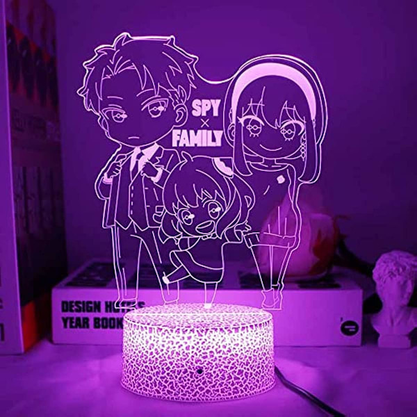 WJ Secret Agent Family Garage Kit - 3D Illusion Lampe Natlampe LED Touch 7/16 Farver Anime Anya Figur - Dekor Akryl LED Julegave Lamper Spionens spel