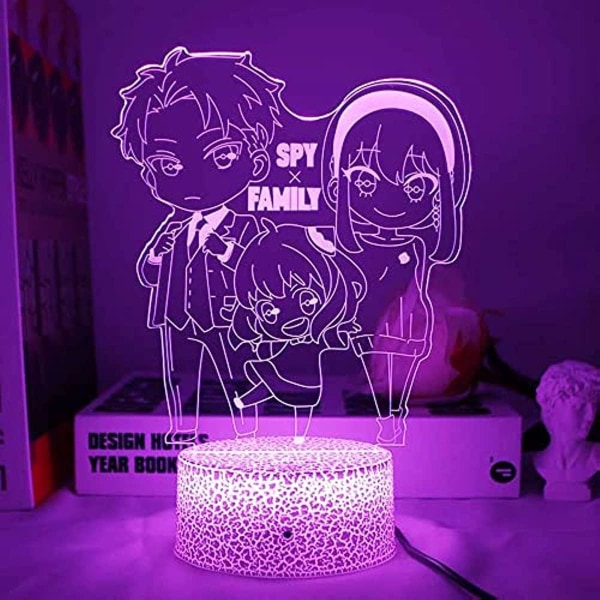 WJ Secret Agent Family Garage Kit - 3D Illusjonslampe Nattlys LED Touch 7/16 Farger Anime Anya Figur - Dekor Akryl LED Julegave Lamper Spionens spel