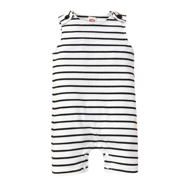 AVEKI Summer Baby Boy ärmlös romper jumpsuit One Piece Bodysuit Skjorta Outfit Kläder --- Black Stripe White（Storlek 80）
