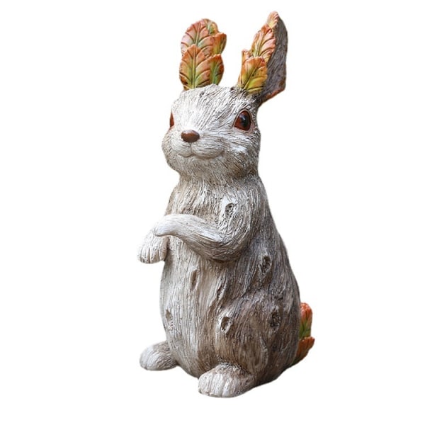 Have Statuer Kanin med Blad, Udendørs Kunstindretning Kanin Figur Ornament til Have Veranda Kontor Indendørs Påske Dyreskulptur
