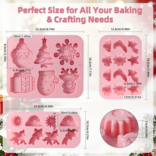 Jul-silikonformar 2-pack, 6-i-1 julformar med snöflinga, gran, tomte, ren, vante & presentask, non-stick bakning