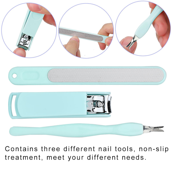 3 st rostfria nagelklippare + död hud gaffel + nagelfil manikyr pedikyr verktyg grön