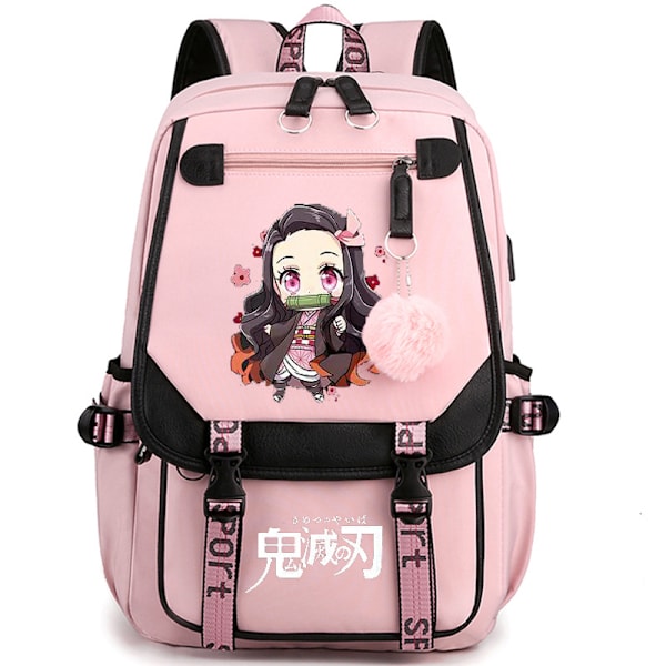 1 st Demon Slayer Anime Hero Prints Nylon Ryggsäck, Stor Kapacitet Flerfunktionell Ryggsäck För Skola, Arbete, Vandring, Shopping, Resor Och Camping Pink Plus
