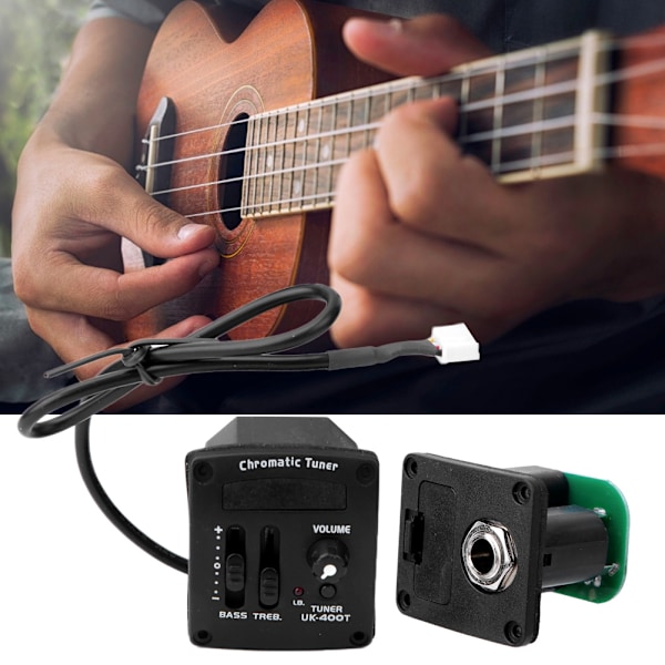 Ukulele Pickup Piezoelektrisk Kabel EQ med Farge LED Tuner Musikkinstrument Tilbehør