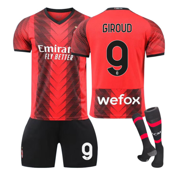 23/24 AC Milan Hemmafotbollströja Set med Strumpor No.9 GIROUD Children's size18