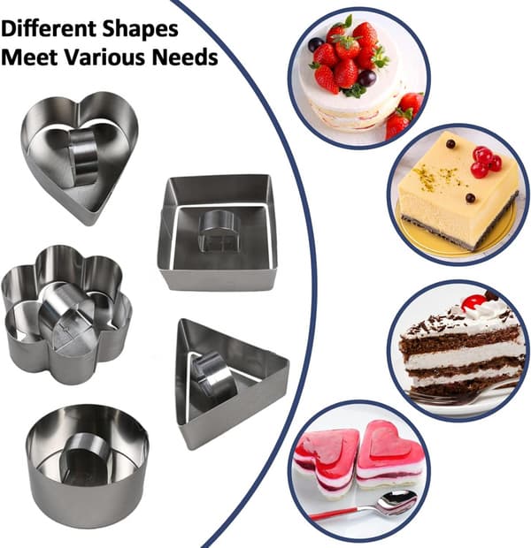 Rustfrit stål Multi - Form Kageform Sæt: 5 - Dele Bageværktøjssæt til Kreative Desserter, Kager og Lagkager