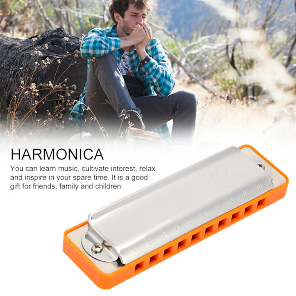 KONGSHENG AM-20D Fosforbronse Reed 10 Hull 20 Tone Blues Harmonika i C-dur (Oransje)