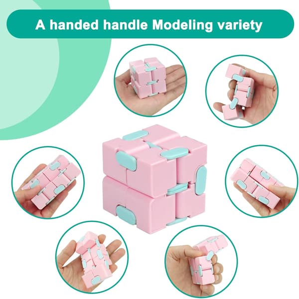 Fidget Infinity Cube Legetøj - Mini Sød Fidget Værktøj til Angstlindring og Tidsfordriv, Velegnet til Børn og Voksne, Macaron Blå pink