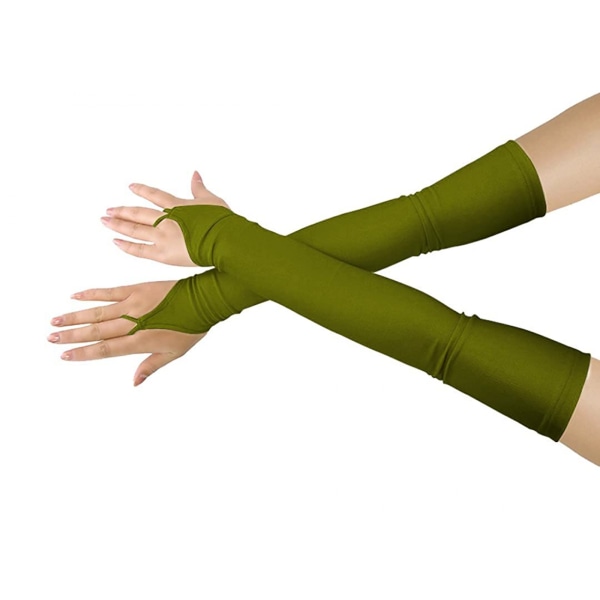 AVEKI Flickor Pojkar Vuxna Stretchy Spandex Fingerless Over Armbow Cosplay Catsuit Opera Långa handskar, Army Green