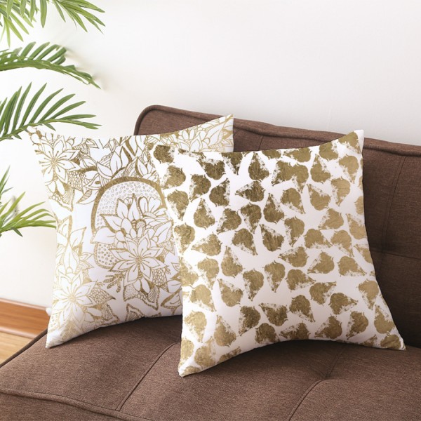 Putetrekk i gull med geometrisk trykk, blader, myke firkantede dekorative putetrekk for sofa, seng, bil (Geometri 1)