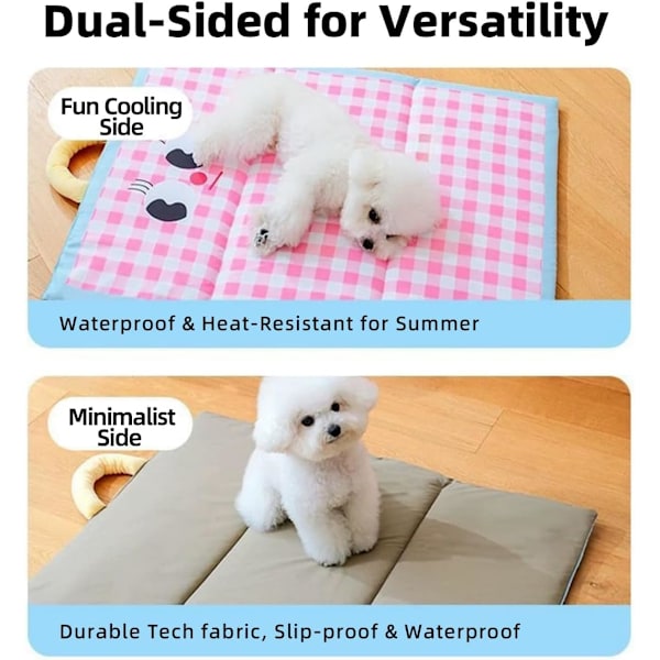Kølemåtte til Små og Mellemstore Hunde & Katte - Vendbar Sommerseng til Kæledyr med Vandtæt Betræk, Bærbar Foldbar Måtte Blød Pude f pink