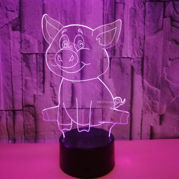 JUSTUP Tecknad gris Nattljus 3D Illusion Lampa Touch 7 färgskiftande sängrumsinredning Flicka Barn Födelsedagspresent Leksaker Grisar Presenter