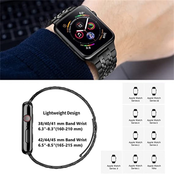 Yhteensopiva Apple Watch -rannekkeen kanssa 38 mm 40 mm 41 mm, kiinteä ruostumattomasta teräksestä valmistettu metallihihna iWatch -sarjalle, hopea/kulta