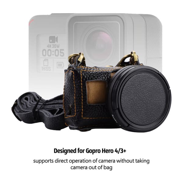 SHOOT Kunstlæder Kamerataske Halsrem UV-linsekit til GoPro Hero4/3+ (Sort)