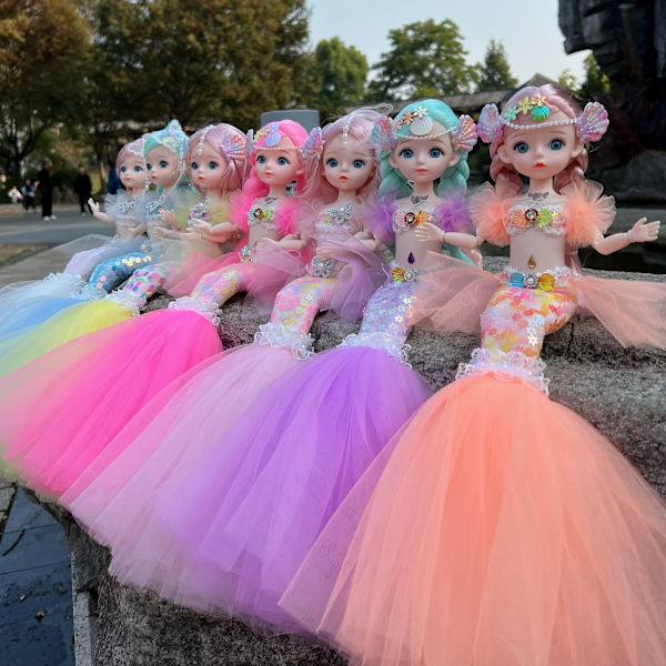 45cm/17,72 tum Havsfru Docka Flicka Leksak Blåögd Barn Prinsessa Docka Bröllopsklänning Docka Familj Födelsedagspresent Fiskstjärt Kan Vikas Ut , Jul white