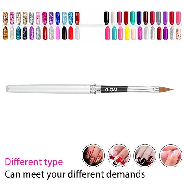 Professionella nagelkonstpenslar med avtagbart handtag nagellackningspenna (6#Silver)