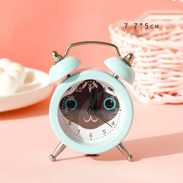 Cartoon Animal Cat Metal Alarm Clock Home Desktop Decoration Clock Creative Animal Series Desktop Digital Clock - Grön