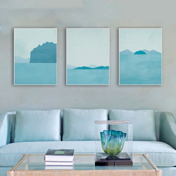 Natural Ocean Scenery Wall Art Canvas Print Poster, Simple Fashion Watercolor Art Drawing Decor(Set of 3 Unframed, 16''x20'')