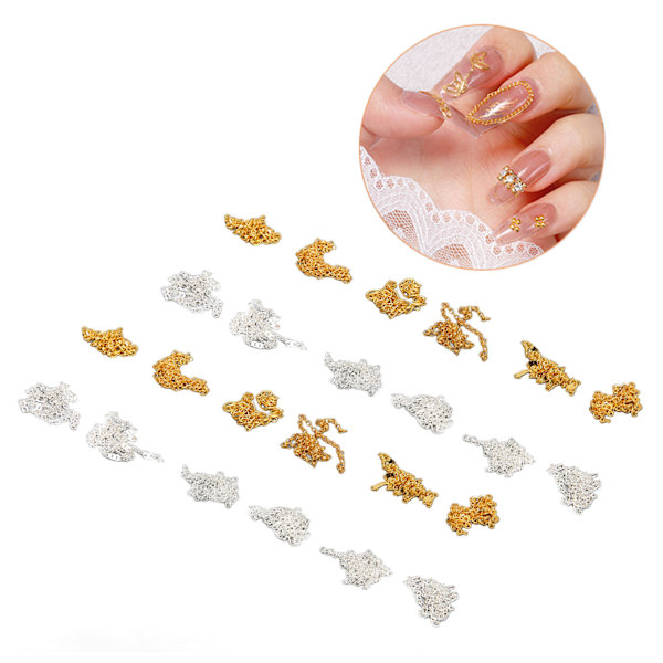 Nagelkedja Multi Shapes Bärbar DIY Dekoration Metall Nagelkonst Hänge för Hem Salong Manikyr Skola