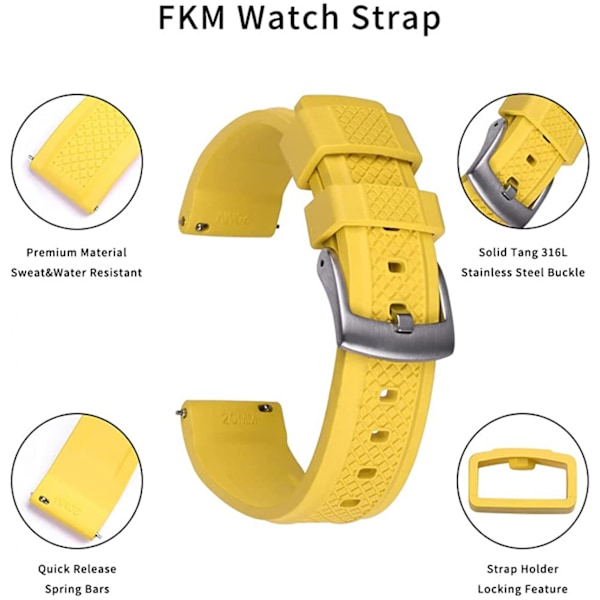 AVEKI Klockarmband 20mm Rostfritt Stål Spänne Snabbkoppling Fluorgummi Klockarmband För Män, Gul