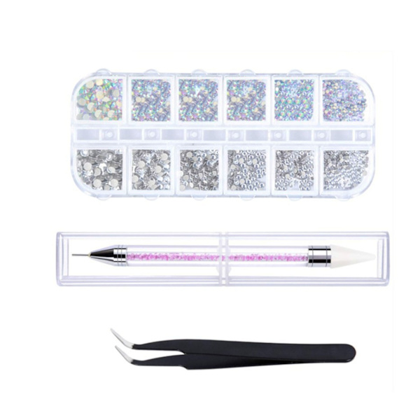 Nagelkonst Strass Kit Plocka Penna Pinsett Bärbar Harts Färgglada Nagel Juveler Kit för Hemma Salong