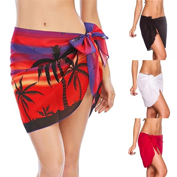 Cover för kvinnor sommar strandomlottkjol Badkläder Bikinitäckningar (röd kokosnöt)