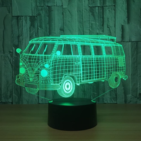 Optisk illusjon 3D buss nattlys 16 farger skiftende USB strøm fjernkontroll berøring bryter dekor lampe LED bord skrivebord lampe barn