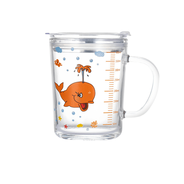 lesgos Barnmjölkskopp med sugrör, 400ml Transparent Glas Lär dig att dricka träningskopp, Söt mikrovågsugnssäker drickmugg med läckagesäker