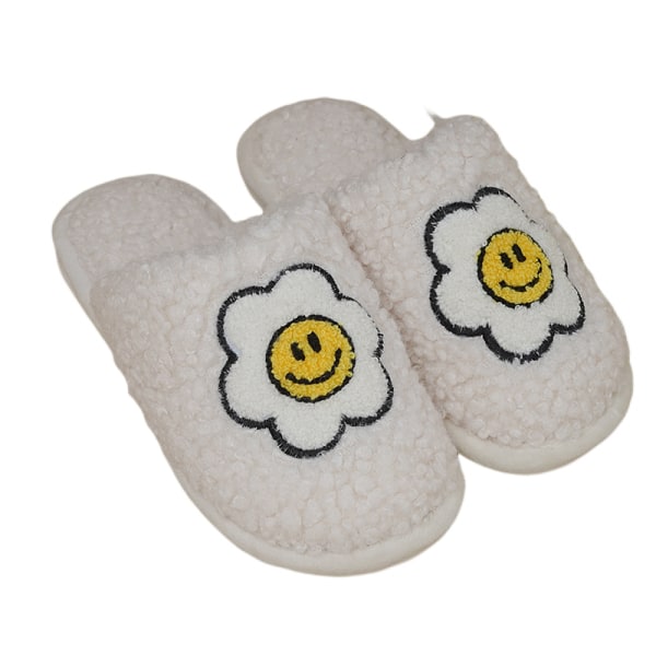 Smile Face Tofflor Warm Cozy Foam Slide Fuzzy Slides med mjukt Memory Foam Comfort Cotton Slip on Warm (storlek: 7,5-8)