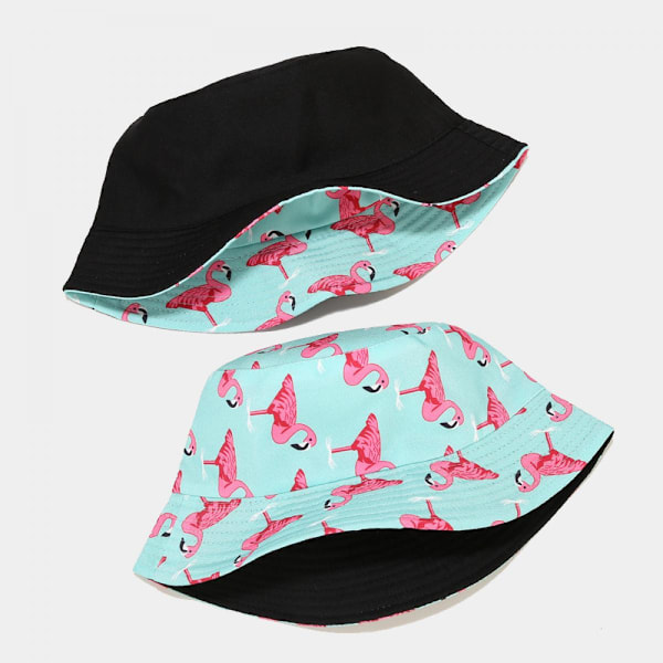 Søt bøttehatt Strand Fiskehatt for Kvinner, Reversibel Dobbeltsidig Bruk Unisex (Flamingo, Rosa)