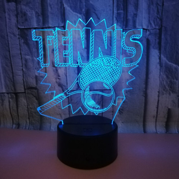 Qinwei Tennis Heminredning Kreativ 3D Illusion Lamp LED Nattljus 3D Akryl Missfärgning Färgglad Gradient Atmosfärlampa Nyhetsbelysning （