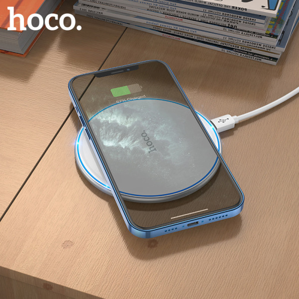 hoco. CW6 Pro Easy Charge 15W Trådløs Hurtigoplader i Aluminiumlegering til iPhone Åndedrætslys Trådløs Oplader